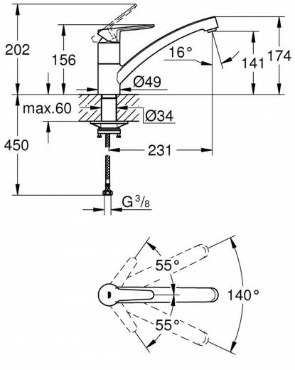 GROHE Kchenarmatur BauEco Einhebelmischer Chrom mit Festauslauf (31680000)