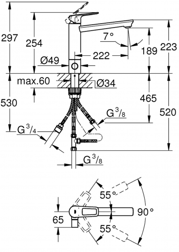 GROHE Kchenarmatur BauLoop Einhebelmischer Chrom mit Festauslauf mit Gerteabsperrventil (31713000)