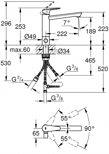 GROHE Kchenarmatur BauEdge Einhebelmischer Chrom mit Festauslauf mit Gerteabsperrventil (31696000)