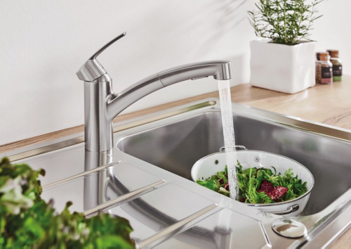 GROHE Kchenarmatur Eurosmart Einhebelmischer Chrom mit Zugauslauf und Brausefunktion (30305001)