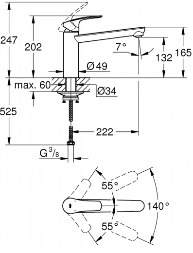 GROHE Kchenarmatur Eurosmart  Einhebelmischer Matt Black mit Festauslauf (304632430)