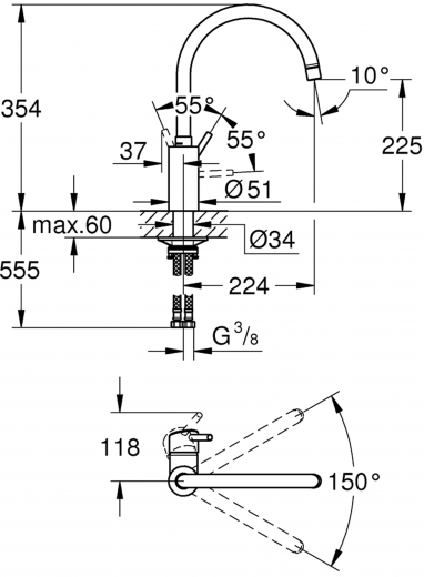 GROHE Kchenarmatur Concetto Einhebelmischer Chrom mit Festauslauf (32661003)