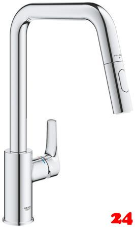 GROHE Kchenarmatur Eurosmart Einhebelmischer Chrom mit Zugauslauf als Schlauchbrause (30619000)