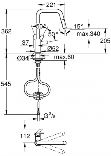 GROHE Kchenarmatur Eurosmart Einhebelmischer Chrom mit Zugauslauf als Schlauchbrause (30619000)