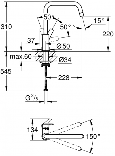 GROHE Kchenarmatur Eurosmart Einhebelmischer Chrom mit Festauslauf (30567000)