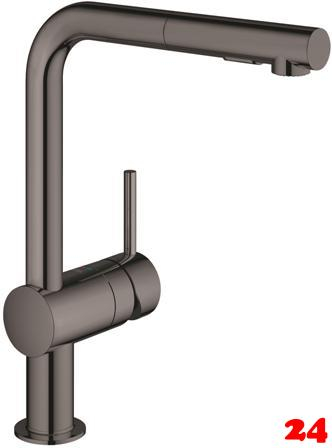 GROHE Kchenarmatur Minta Hard Graphite Einhebelmischer Schwarz glnzend PVD mit Zugauslauf und Brausefunktion (30274A00)