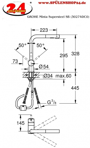 GROHE Kchenarmatur Minta Hard Graphite Einhebelmischer Schwarz glnzend PVD mit Zugauslauf und Brausefunktion (30274A00)