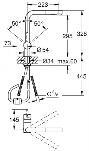 GROHE Kchenarmatur Minta Hard Graphite Einhebelmischer Schwarz glnzend PVD mit Zugauslauf und Brausefunktion (30274A00)