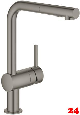 GROHE Kchenarmatur Minta Hard Graphite gebrstet Einhebelmischer Schwarz matt PVD mit Zugauslauf und Brausefunktion (30274AL0)