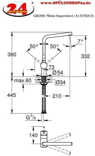 GROHE Kchenarmatur Minta Hard Graphite gebrstet Einhebelmischer Schwarz matt mit Festauslauf (31375AL0)