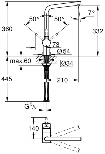 GROHE Kchenarmatur Minta Hard Graphite gebrstet Einhebelmischer Schwarz matt mit Festauslauf (31375AL0)