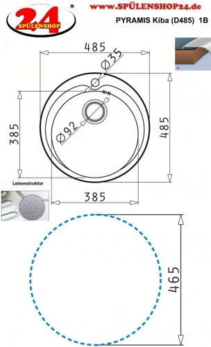 PYRAMIS Kchensple Kiba (485) 1B Edelstahlsple / Rundbecken Leinenoptik Siebkorb als Stopfenventil