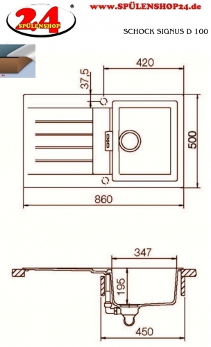 SCHOCK Kchensple Signus D-100 Cristadur Nano-Granitsple / Einbausple mit Drehexcenter