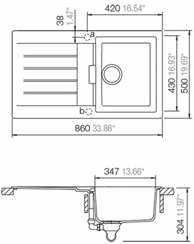 SCHOCK Kchensple Signus D-100 Cristadur Nano-Granitsple / Einbausple mit Drehexcenter