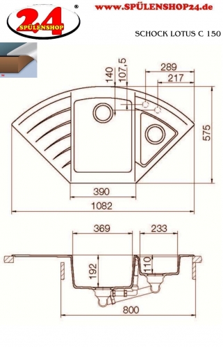 SCHOCK Kchensple Lotus C 150 Cristadur Nano-Granitsple / Ecksple mit Drehexcenter