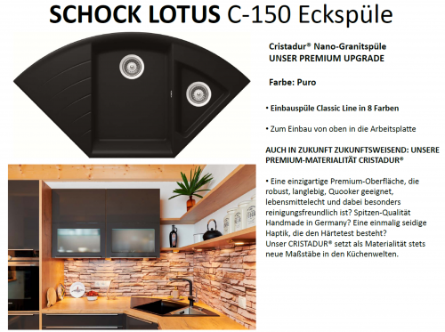 SCHOCK Kchensple Lotus C 150 Cristadur Nano-Granitsple / Ecksple mit Drehexcenter