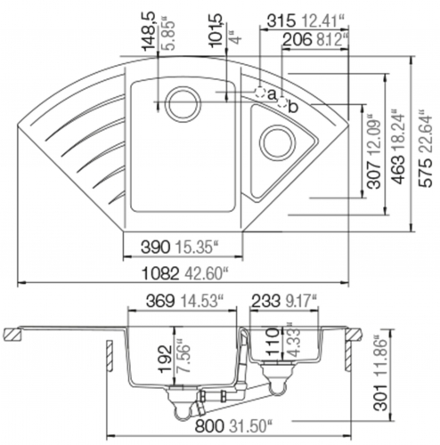 SCHOCK Kchensple Lotus C 150 Cristadur Nano-Granitsple / Ecksple mit Drehexcenter