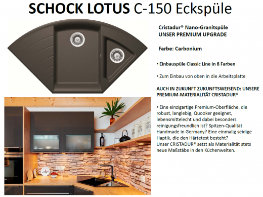 SCHOCK Kchensple Lotus C 150 Cristadur Nano-Granitsple / Ecksple mit Drehexcenter