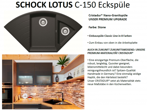 SCHOCK Kchensple Lotus C 150 Cristadur Nano-Granitsple / Ecksple mit Drehexcenter