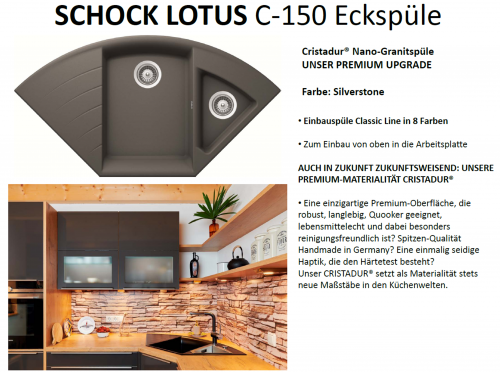 SCHOCK Kchensple Lotus C 150 Cristadur Nano-Granitsple / Ecksple mit Drehexcenter