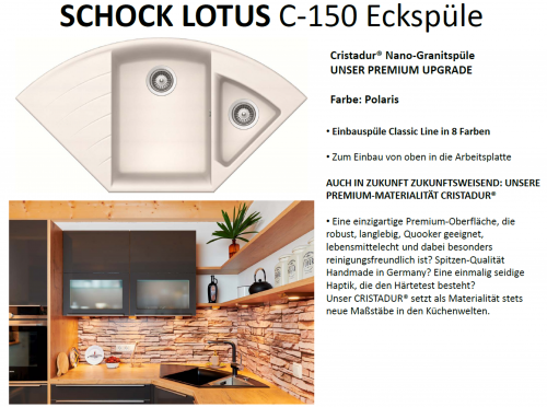 SCHOCK Kchensple Lotus C 150 Cristadur Nano-Granitsple / Ecksple mit Drehexcenter