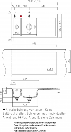 Systemceram KeraDomo MERA 100 Basic Keramiksple / Einbausple in Standardfarben fr die Kche