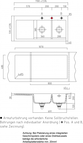 Systemceram KeraDomo MERA DOUBLE Basic Keramiksple / Einbausple in Standardfarben fr die Kche