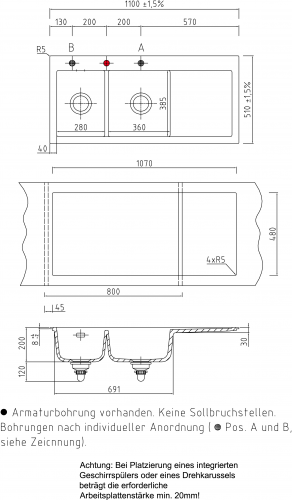 Systemceram KeraDomo MERA DOUBLE Basic Keramiksple / Einbausple in Standardfarben fr die Kche