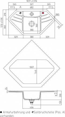 Systemceram KeraDomo VEGA ECK BASIC Keramiksple / Einbausple in Standardfarben fr die Kche