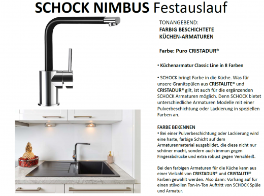 SCHOCK Kchenarmatur Nimbus Cristadur Classic Line Einhebelmischer Festauslauf 360 schwenkbarer Auslauf