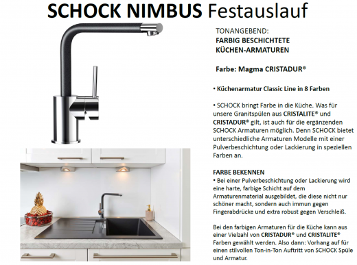 SCHOCK Kchenarmatur Nimbus Cristadur Classic Line Einhebelmischer Festauslauf 360 schwenkbarer Auslauf