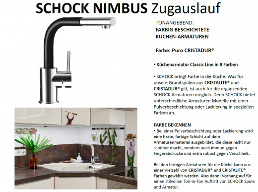 SCHOCK Kchenarmatur Nimbus SB Cristadur Classic Line Einhebelmischer Zugauslauf 130 schwenkbarer Auslauf mit Schlauchbrause