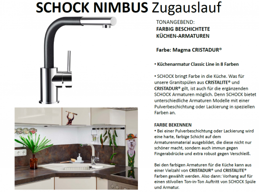 SCHOCK Kchenarmatur Nimbus SB Cristadur Classic Line Einhebelmischer Zugauslauf 130 schwenkbarer Auslauf mit Schlauchbrause