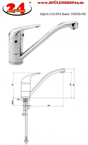 {LAGER} AQUACUCINA Kchenarmatur Basic T9555 Einhebelmischer Chrom mit Festauslauf 360 schwenkbar Niederdruck