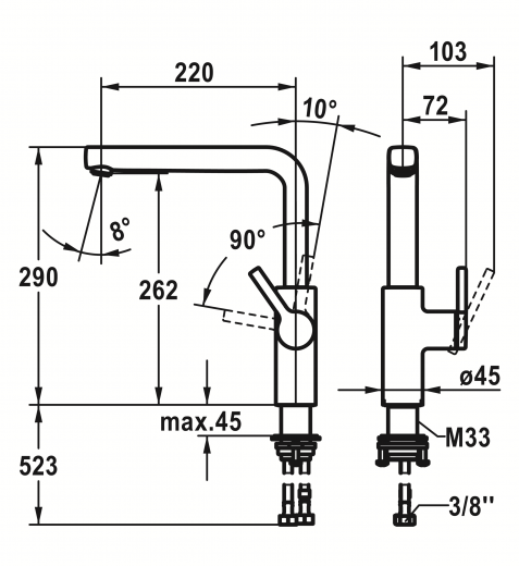 KWC Kchenarmatur Ava 2.0 10.461.012.000FL Einhebelmischer Chrom mit Festauslauf Griffposition rechts