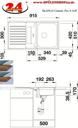 BLANCO Kchensple Classic Pro 5 S-IF Edelstahlsple / Einbausple Flachrand mit Ablaufsystem InFino und Drehknopfventil