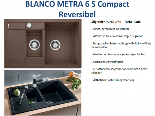 BLANCO Kchensple Metra 6 S Compact Silgranit PuraDurII Granitsple / Einbausple mit Drehknopfventil