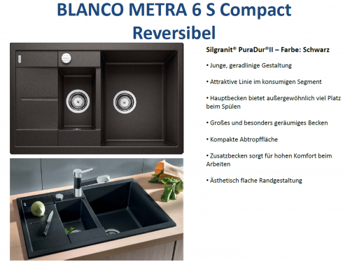 BLANCO Kchensple Metra 6 S Compact Silgranit PuraDurII Granitsple / Einbausple mit Drehknopfventil