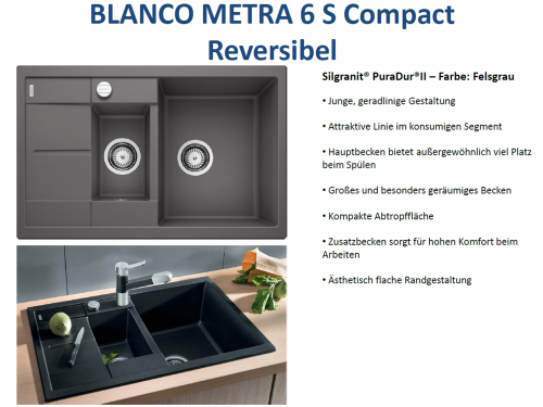 BLANCO Kchensple Metra 6 S Compact Silgranit PuraDurII Granitsple / Einbausple mit Drehknopfventil