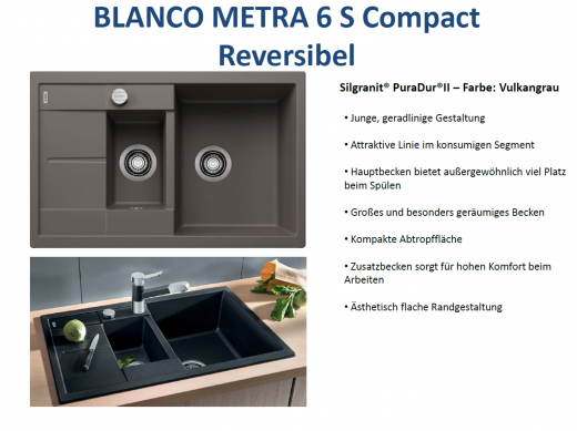 BLANCO Kchensple Metra 6 S Compact Silgranit PuraDurII Granitsple / Einbausple mit Drehknopfventil