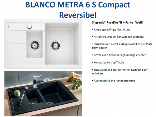 BLANCO Kchensple Metra 6 S Compact Silgranit PuraDurII Granitsple / Einbausple mit Drehknopfventil