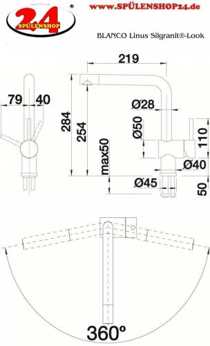 BLANCO Kchenarmatur Linus Silgranit-Look Einhebelmischer mit Festauslauf 360 schwenkbarer Auslauf