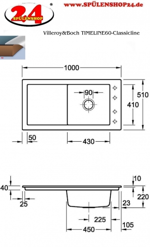 Villeroy & Boch TIMELINE 60-Classicline Einbausple / Keramiksple in Standard Farben