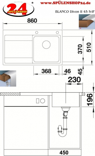 BLANCO Kchensple Divon II 45 S-IF Edelstahlsple / Einbausple Flachrand mit Ablaufsystem InFino und Drehknopfventil