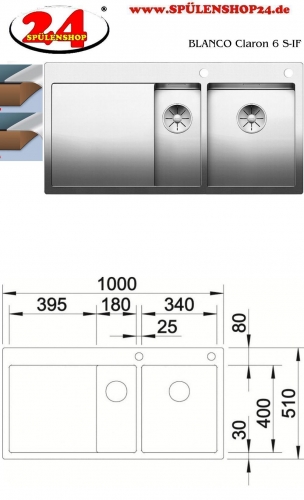 BLANCO Kchensple Claron 6 S-IF Edelstahlsple / Einbausple Flachrand mit Ablaufsystem InFino und PushControl