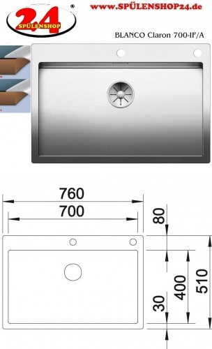 BLANCO Kchensple Claron 700-IF/A Edelstahlsple / Einbausple Flachrand mit Ablaufsystem InFino und PushControl