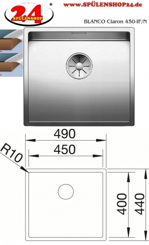 BLANCO Kchensple Claron 450-IF Edelstahlsple / Einbausple Flachrand mit Ablaufsystem InFino und Handbettigung