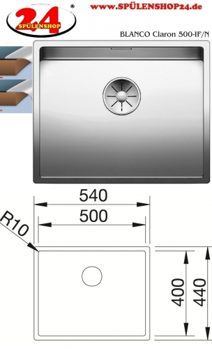 BLANCO Kchensple Claron 500-IF Edelstahlsple / Einbausple Flachrand mit Ablaufsystem InFino und Handbettigung