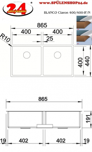 BLANCO Kchensple Claron 400/400-IF Edelstahlsple / Doppelbecken Flachrand mit Ablaufsystem InFino und Handbettigung