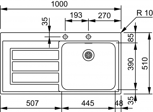 FRANKE Kchensple Epos EOX 211 Edelstahlsple Slimtop / Flchenbndig mit Integralablauf und Druckknopfventil